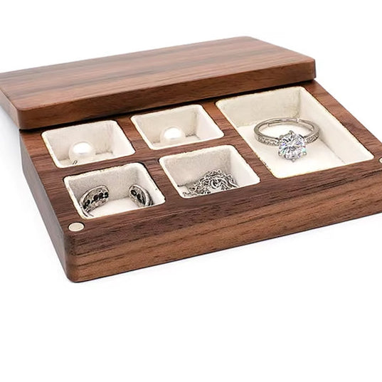 Custom Luxury Walnut Earring Ring Necklace Display Storage Wooden Jewelry Box Organizer