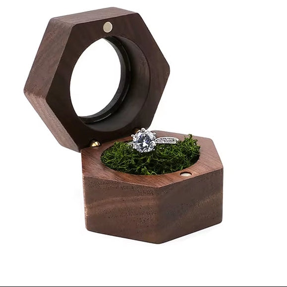 Custom Logo Luxury Gift Packaging Earring Cufflink Jewelry Storage Hexagon Wooden Ring Box