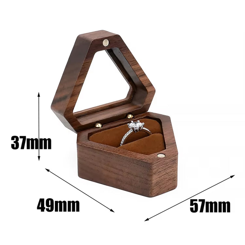Custom Luxury Walnut Triangle Velvet Small Earring Cufflink Jewelry Storage Wooden Ring Box