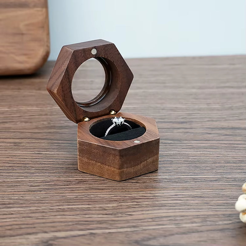 Custom Logo Luxury Gift Packaging Earring Cufflink Jewelry Storage Hexagon Wooden Ring Box
