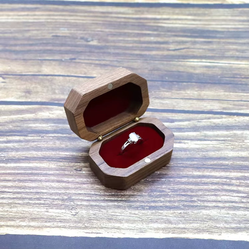 Wholesale Custom Octagonal Red Black Beige Velvet Lining Jewelry Packaging Wood Ring Box
