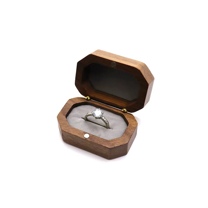 Wholesale Custom Octagonal Red Black Beige Velvet Lining Jewelry Packaging Wood Ring Box