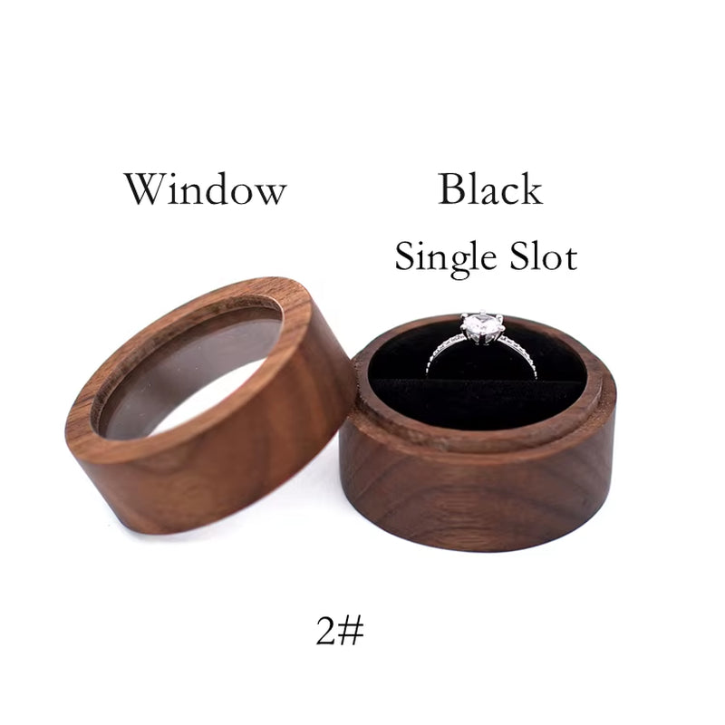 Wholesale Luxury Small Jewelry Gift Packaging round Wooden Wedding Ring Box with Window