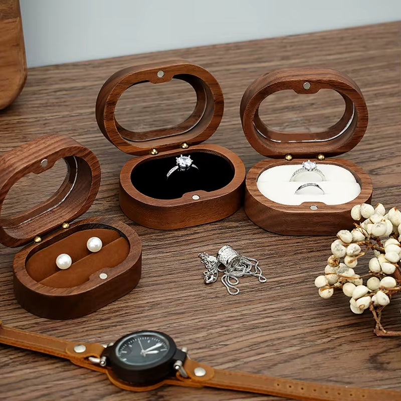 Wholesale Luxury Walnut Earring Jewelry Cufflink Gift Packaging Wood Ring Box with Window
