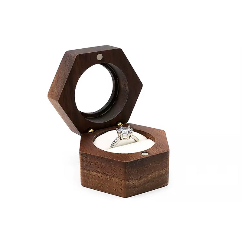 Custom Logo Luxury Gift Packaging Earring Cufflink Jewelry Storage Hexagon Wooden Ring Box