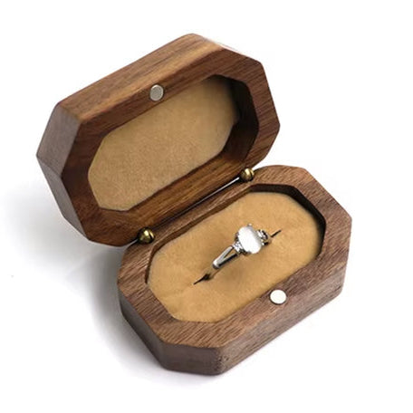 Wholesale Custom Octagonal Red Black Beige Velvet Lining Jewelry Packaging Wood Ring Box