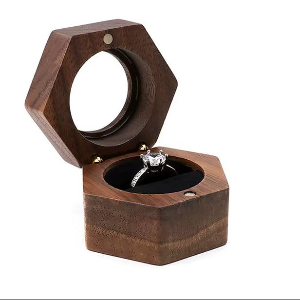 Custom Logo Luxury Gift Packaging Earring Cufflink Jewelry Storage Hexagon Wooden Ring Box