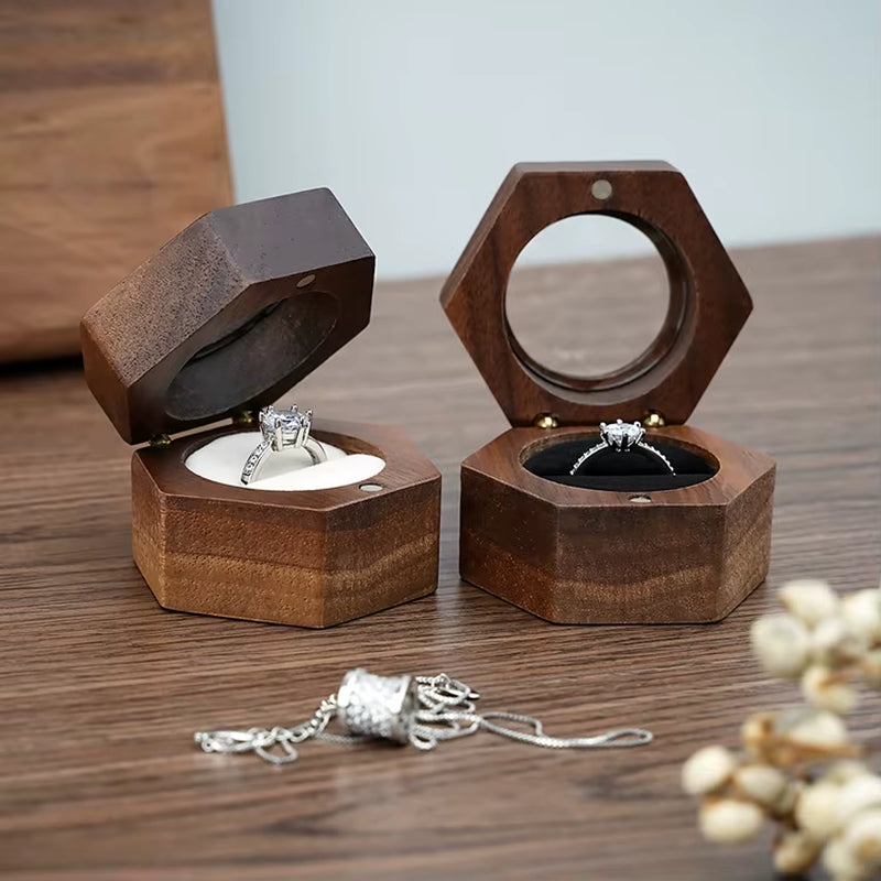 Custom Logo Luxury Gift Packaging Earring Cufflink Jewelry Storage Hexagon Wooden Ring Box