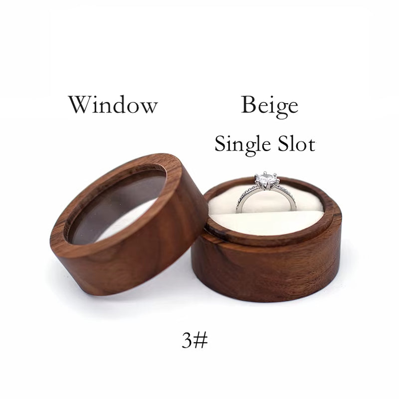Wholesale Luxury Small Jewelry Gift Packaging round Wooden Wedding Ring Box with Window