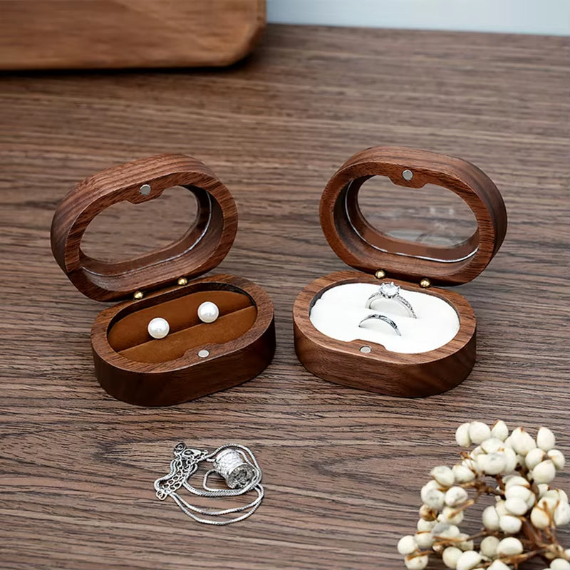 Wholesale Luxury Walnut Earring Jewelry Cufflink Gift Packaging Wood Ring Box with Window