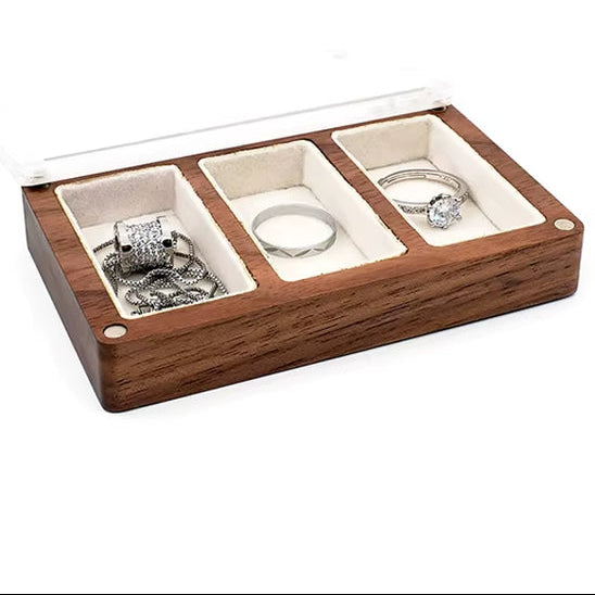 Custom Luxury Walnut Earring Ring Necklace Display Storage Wooden Jewelry Box Organizer