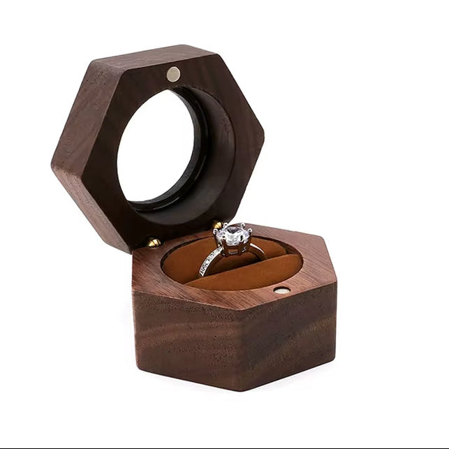 Custom Logo Luxury Gift Packaging Earring Cufflink Jewelry Storage Hexagon Wooden Ring Box