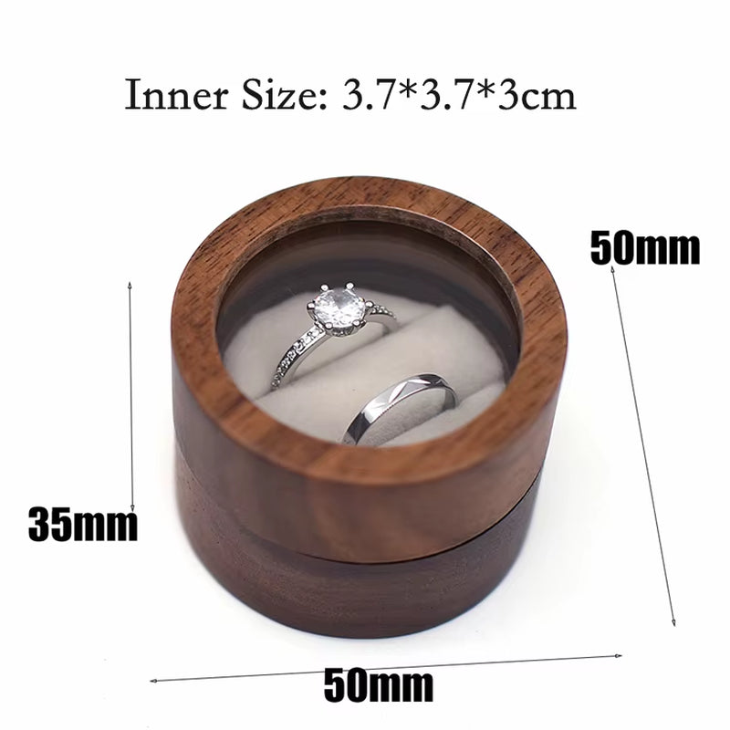 Wholesale Luxury Small Jewelry Gift Packaging round Wooden Wedding Ring Box with Window