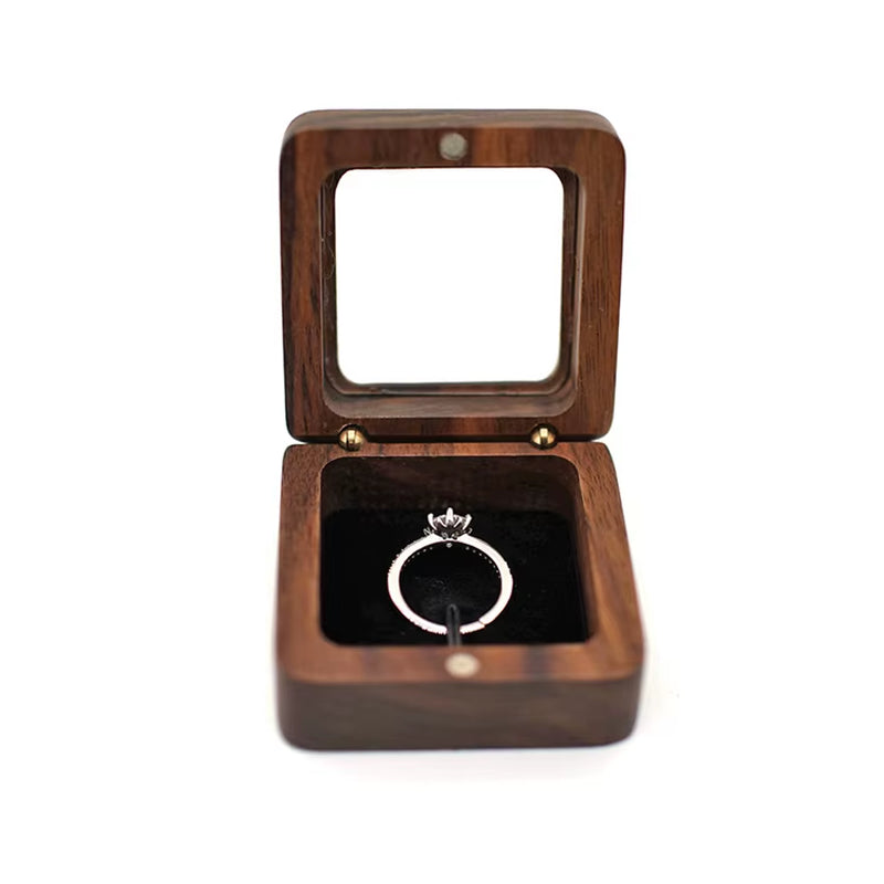 Luxury Walnut Proposal Engagement Wedding Wooden Ring Jewelry Packaging Box with Window