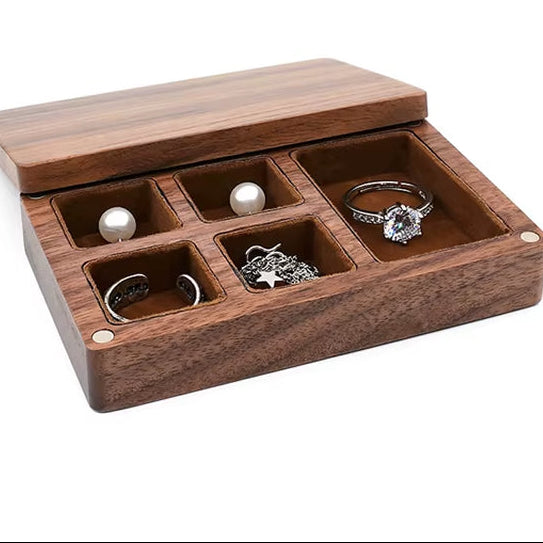 Custom Luxury Walnut Earring Ring Necklace Display Storage Wooden Jewelry Box Organizer