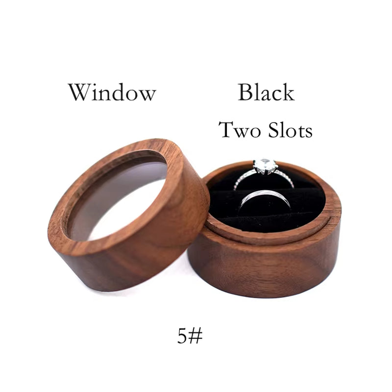 Wholesale Luxury Small Jewelry Gift Packaging round Wooden Wedding Ring Box with Window