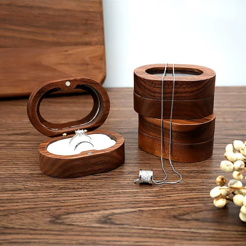 Wholesale Luxury Walnut Earring Jewelry Cufflink Gift Packaging Wood Ring Box with Window