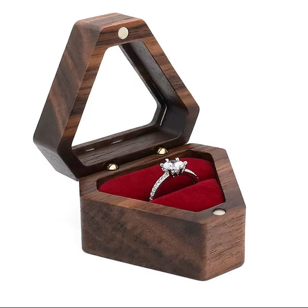 Custom Luxury Walnut Triangle Velvet Small Earring Cufflink Jewelry Storage Wooden Ring Box