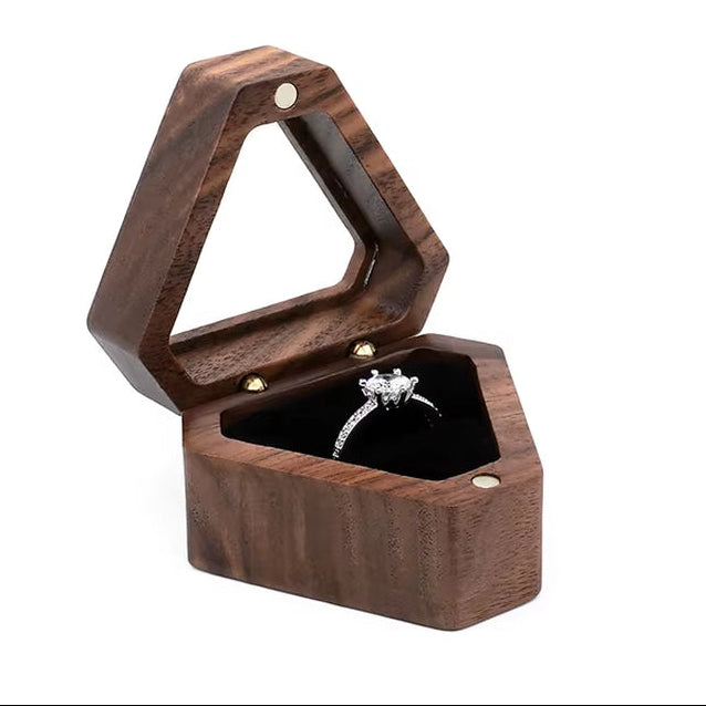 Custom Luxury Walnut Triangle Velvet Small Earring Cufflink Jewelry Storage Wooden Ring Box