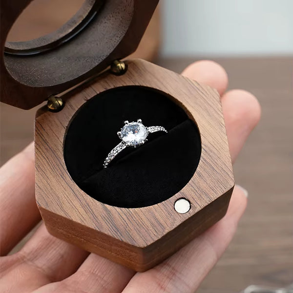 Custom Logo Luxury Gift Packaging Earring Cufflink Jewelry Storage Hexagon Wooden Ring Box