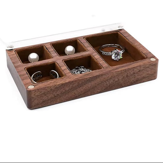 Custom Luxury Walnut Earring Ring Necklace Display Storage Wooden Jewelry Box Organizer