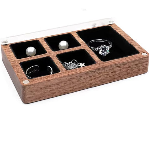 Custom Luxury Walnut Earring Ring Necklace Display Storage Wooden Jewelry Box Organizer