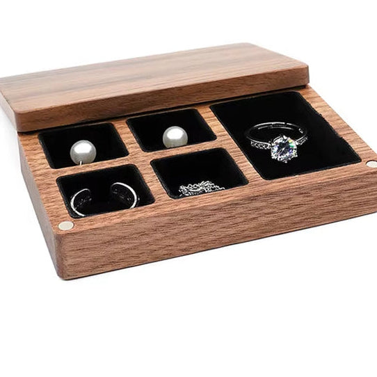 Custom Luxury Walnut Earring Ring Necklace Display Storage Wooden Jewelry Box Organizer