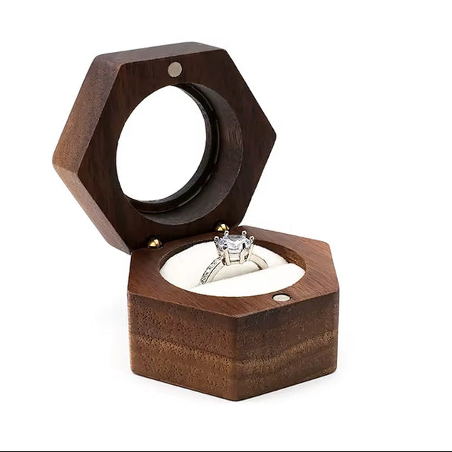 Custom Logo Luxury Gift Packaging Earring Cufflink Jewelry Storage Hexagon Wooden Ring Box