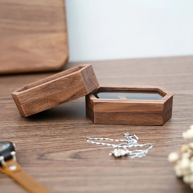 Wholesale Luxury Necklace Pendant Packaging Walnut Ring Jewelry Box Wood with Window
