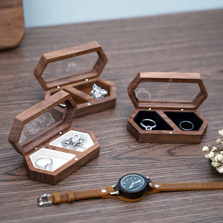Wholesale Luxury Necklace Pendant Packaging Walnut Ring Jewelry Box Wood with Window
