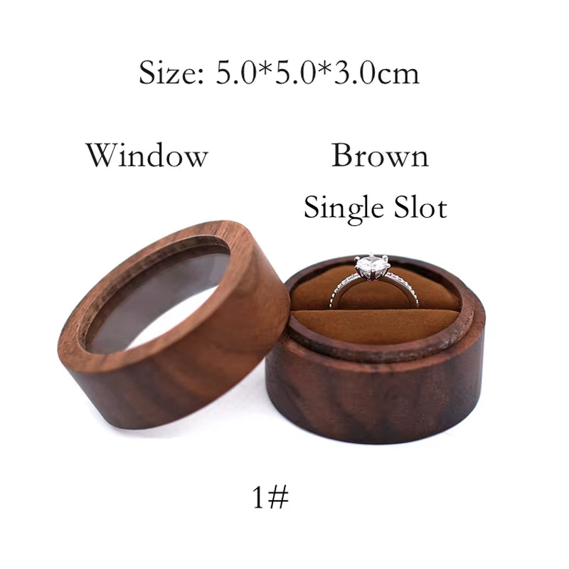 Wholesale Luxury Small Jewelry Gift Packaging round Wooden Wedding Ring Box with Window