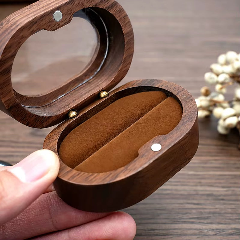 Wholesale Luxury Walnut Earring Jewelry Cufflink Gift Packaging Wood Ring Box with Window