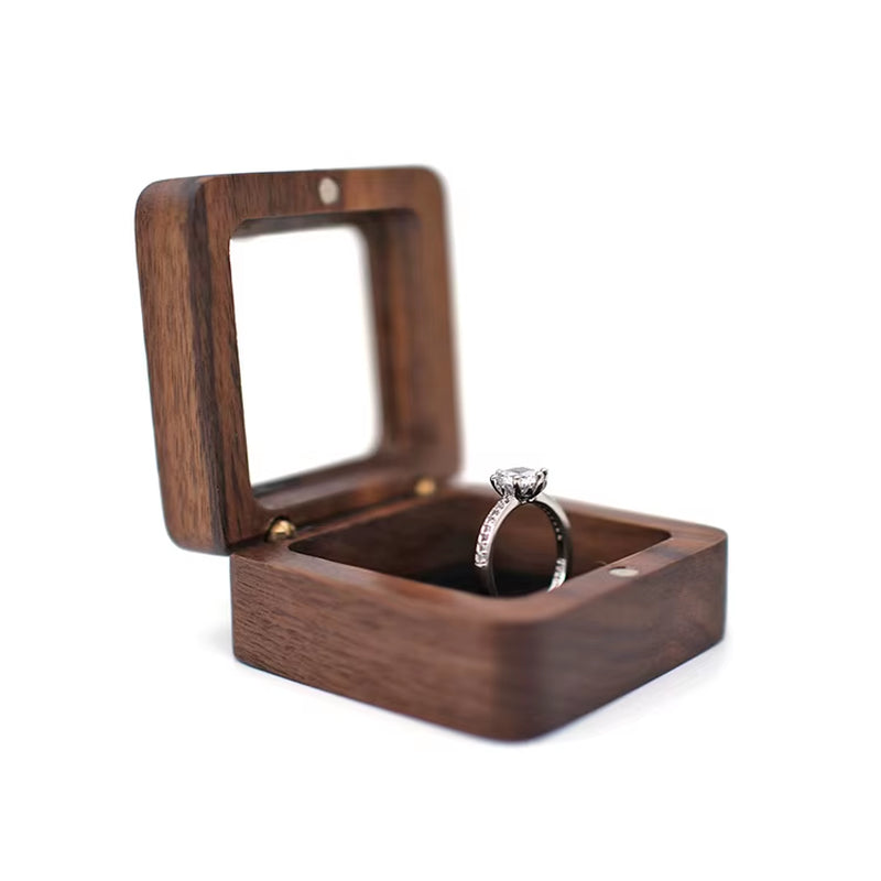 Luxury Walnut Proposal Engagement Wedding Wooden Ring Jewelry Packaging Box with Window