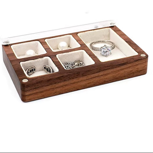 Custom Luxury Walnut Earring Ring Necklace Display Storage Wooden Jewelry Box Organizer