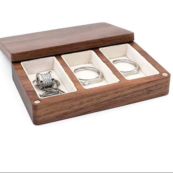Custom Luxury Walnut Earring Ring Necklace Display Storage Wooden Jewelry Box Organizer
