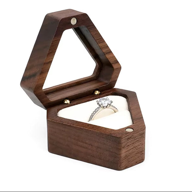 Custom Luxury Walnut Triangle Velvet Small Earring Cufflink Jewelry Storage Wooden Ring Box
