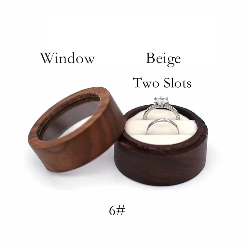 Wholesale Luxury Small Jewelry Gift Packaging round Wooden Wedding Ring Box with Window