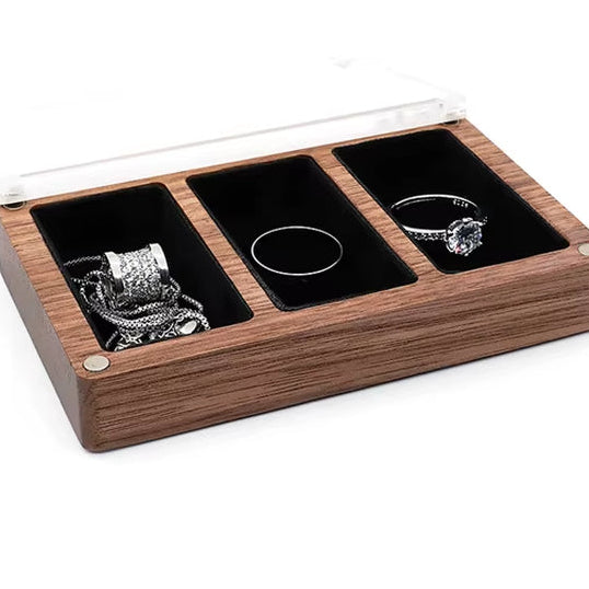 Custom Luxury Walnut Earring Ring Necklace Display Storage Wooden Jewelry Box Organizer
