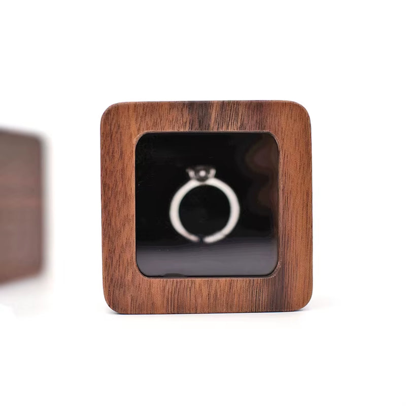 Luxury Walnut Proposal Engagement Wedding Wooden Ring Jewelry Packaging Box with Window