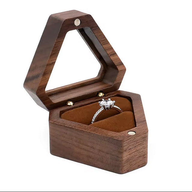 Custom Luxury Walnut Triangle Velvet Small Earring Cufflink Jewelry Storage Wooden Ring Box