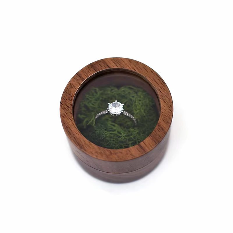 Wholesale Luxury Small Jewelry Gift Packaging round Wooden Wedding Ring Box with Window
