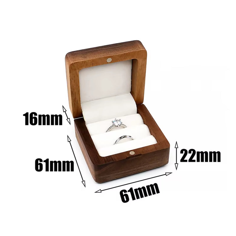 Custom Logo Square Vintage Double Slots Proposal Engagement Wedding Walnut Wooden Ring Case