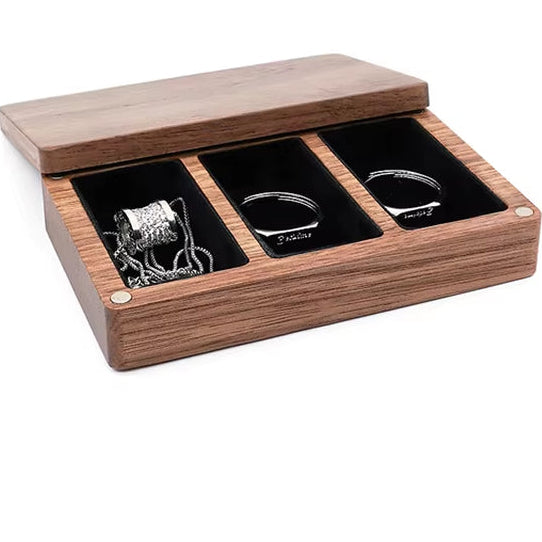 Custom Luxury Walnut Earring Ring Necklace Display Storage Wooden Jewelry Box Organizer