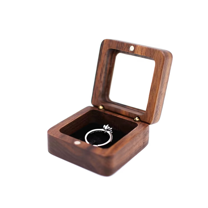 Luxury Walnut Proposal Engagement Wedding Wooden Ring Jewelry Packaging Box with Window