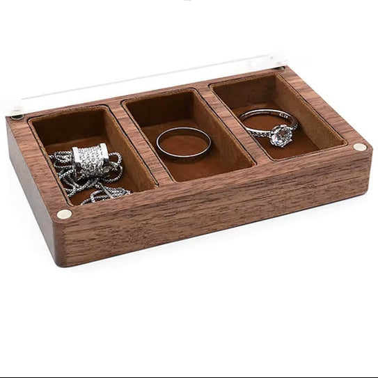 Custom Luxury Walnut Earring Ring Necklace Display Storage Wooden Jewelry Box Organizer