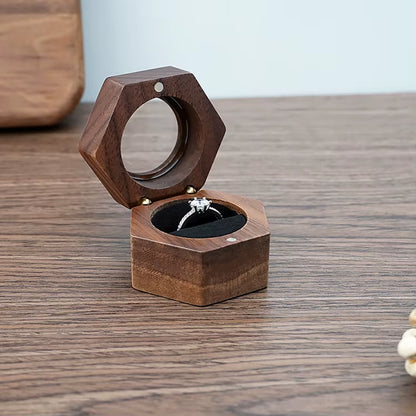 Custom Logo Luxury Gift Packaging Earring Cufflink Jewelry Storage Hexagon Wooden Ring Box