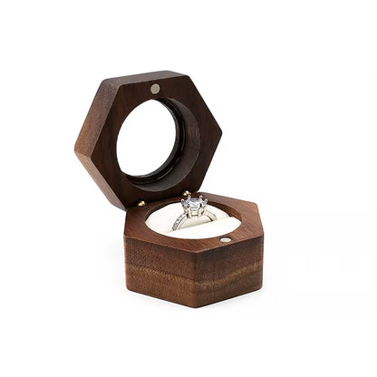 Custom Logo Luxury Gift Packaging Earring Cufflink Jewelry Storage Hexagon Wooden Ring Box