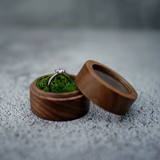 Wholesale Luxury Small Jewelry Gift Packaging round Wooden Wedding Ring Box with Window