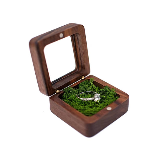 Luxury Walnut Proposal Engagement Wedding Wooden Ring Jewelry Packaging Box with Window