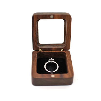Luxury Walnut Proposal Engagement Wedding Wooden Ring Jewelry Packaging Box with Window